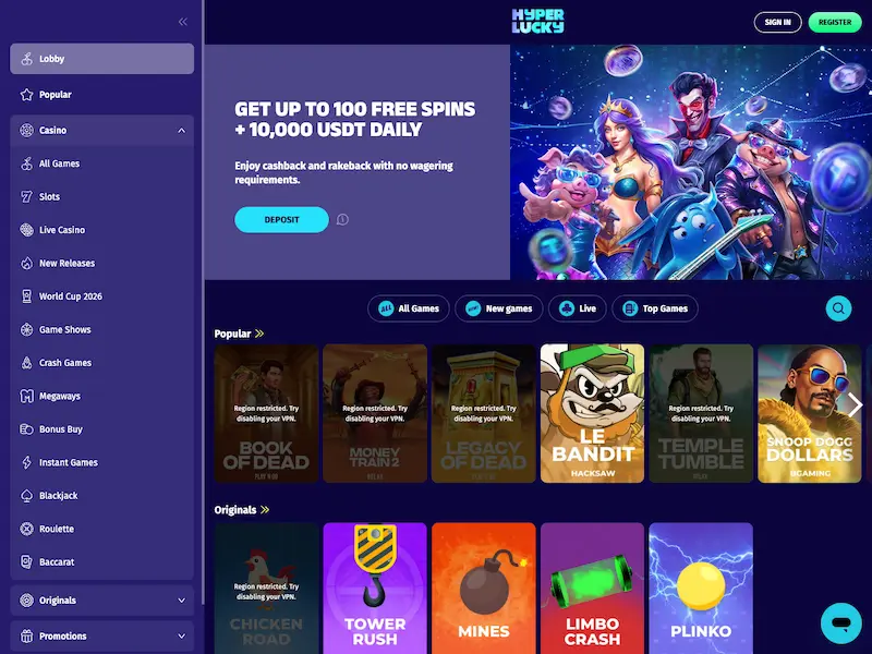 hyper lucky casino home